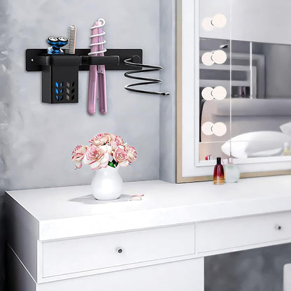 Hair Dryer Holder Wall Mounted Bathroom Blow Dryer Rack Organizer, Black