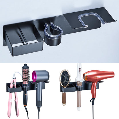 Hair Dryer Holder Wall Mount Curling Iron Holder Flat Iron Holder, Blow Dryer Holder Wall, 3 in 1 Bathroom Hair Tool Organizer Rack for Universal Hairdryer Straightener Curlings (Black)