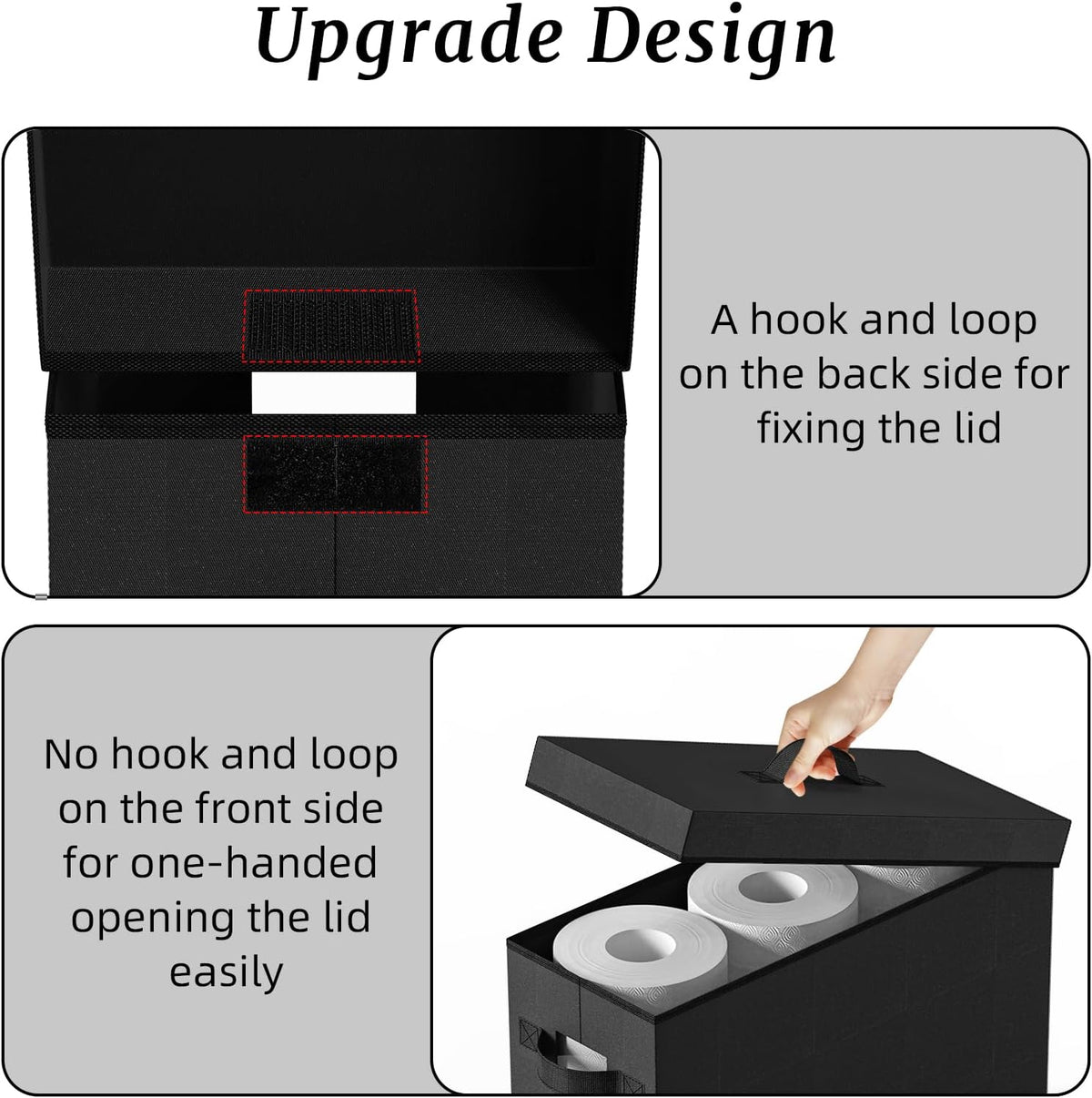 NAMTSO Bathroom Toilet Paper Storage with Lid, No Assembly, Black, 1 Pack