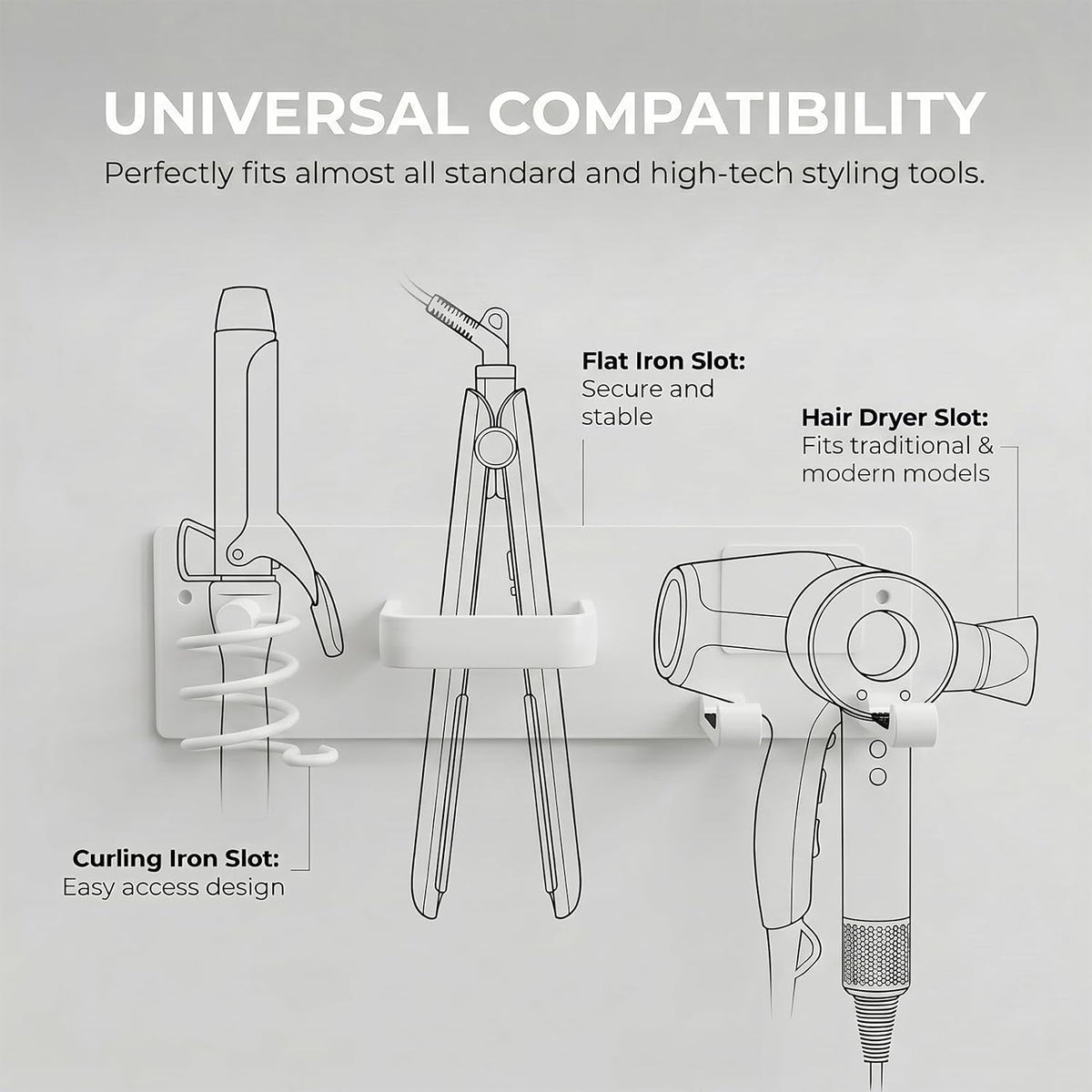 Blow Hair Dryer Holder Wall Mounted, 3 in 1 Hair Tool Organizer