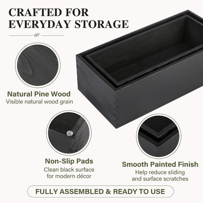 LotFancy Bathroom Decor Box, 2 Sized Wooden Toilet Paper Storage Basket