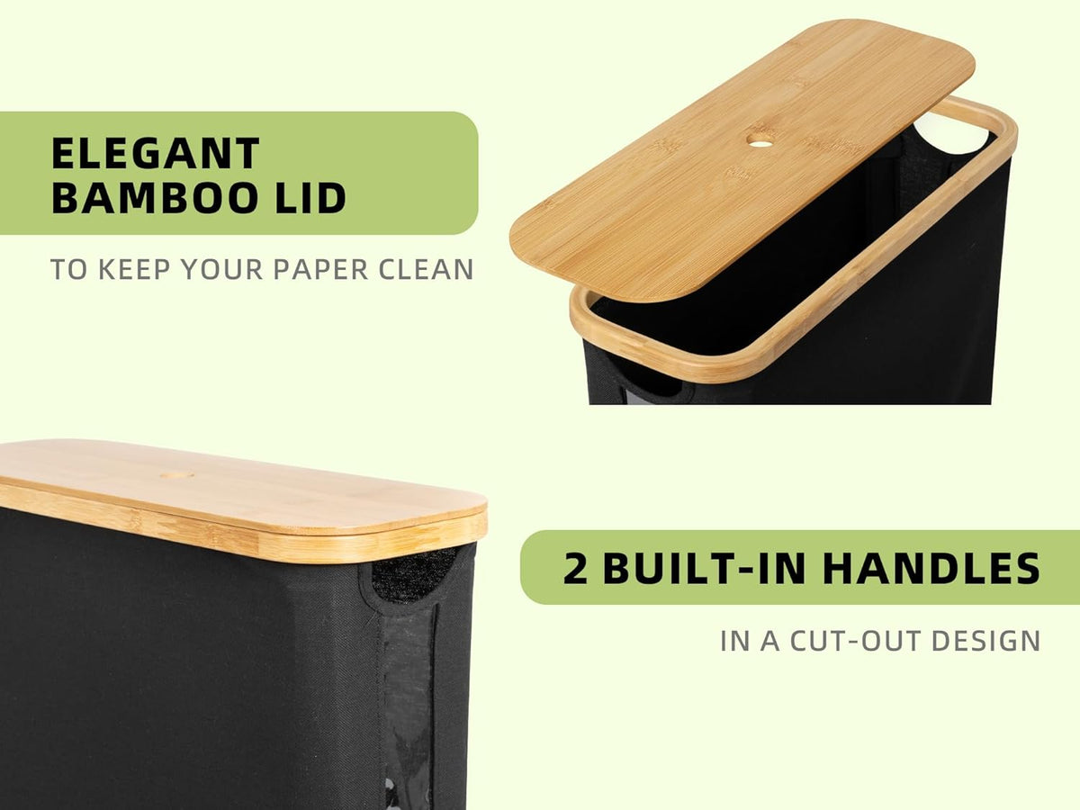 StorageWorks Toilet Paper Storage Basket, Papers Container with Bamboo Lid, Medium Toilets Holder for Up to 9 Mega Rolls, Organizer for Bathroom, Black, 1 Pack