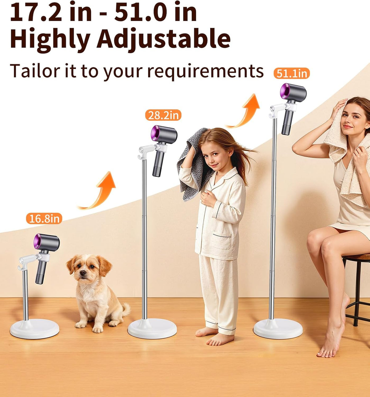 Hands Free Hair Dryer Stand for Bathroom & Pet Grooming,Height Adjustable