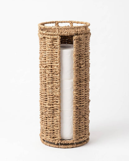 Extra Toilet Paper Storage with Lid and Liner Holds 3-4 MEGA Rolls, Water Hyacinth Ratten Toilet Paper Holder Free Stand Decorative Boho Covered Enclosed Tissue Organizer for Bathroom