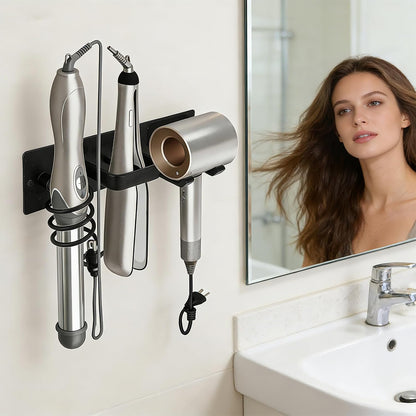 Penitue 3 in 1 Hair Tool Organizer Wall Mount, Space Aluminum Hair Dryer Holder Curling Iron & Straightener Holder Rack Flat Iron Storage Wall Mounted Blow Hot Tool Stand for Bathroom Vanity or Salon