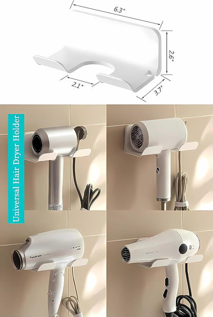 Universal Wall Mount Hair Dryer Holder, No Drill Self Adhesive Rack