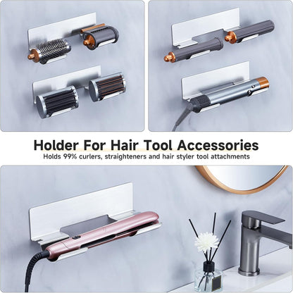 1PC Hair Straightener Holder Wall Mount Curling Iron Holder, Hair Dryer Holders for Wands & Styler Attachments, Flat Iron Holders Adhesive Hair Tool Organizer Vanity Bath Hair Tool Holder, Silver
