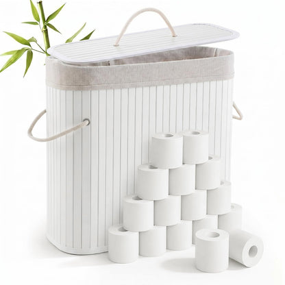 Leinuosen Bamboo Toilet Paper Storage Basket with Lid, Beige, Regular