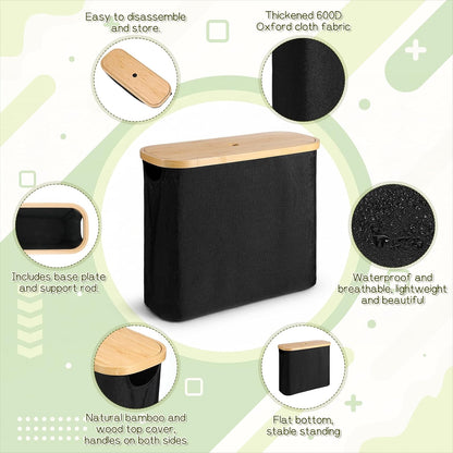 Toilet Paper Storage with Bamboo Lid, Toilet Paper Basket, Bathroom Storage Organizer with Bamboo Lid Holds Up to 9 Mega or 12 Regular Size Rolls, Black