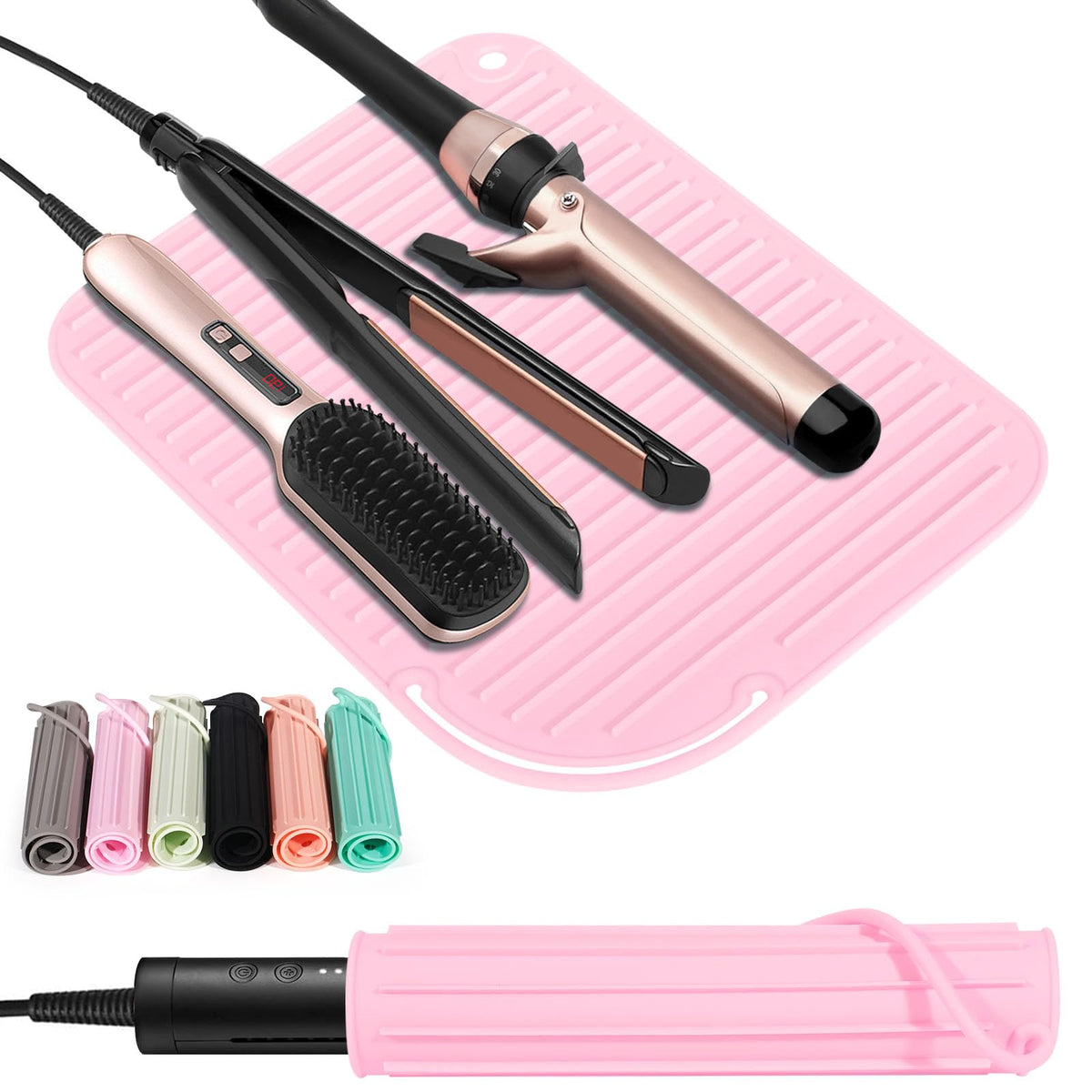 Heat Resistant Mat Large Silicone Hot Hair Tools Holder for Curling Irons Flat Iron Hair Straightener Mat Portable Vanity Pad Accessories/Organizer