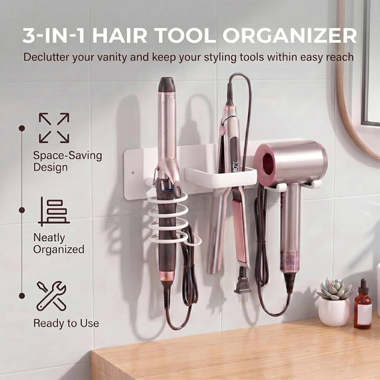 Blow Hair Dryer Holder Wall Mounted, 3 in 1 Hair Tool Organizer