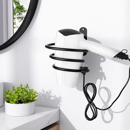 Tindbea Hair Dryer Holder, Matte Black Blow Dryer Holder Wall Mount, Bathroom Hair Tool Organizer Rack for Universal Dryer