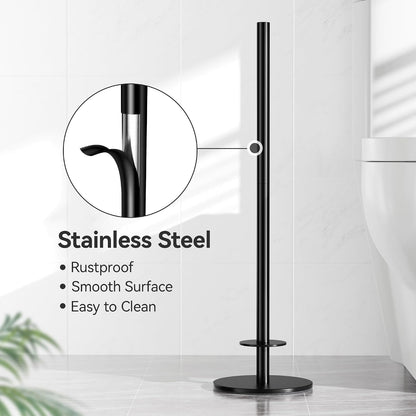 Freestanding Toilet Paper Holder with Shelf,5 Roll Storage,Matte Black