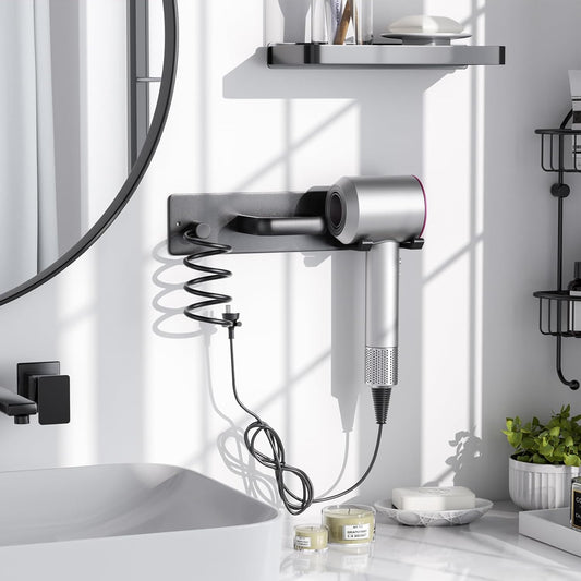 Tindbea Hair Dryer Holder Wall Mount Aluminum Alloy Hot Tools Organizer