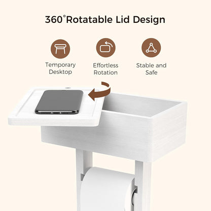 Wealone 4-in-1 White Toilet Paper Holder Stand with Storage Shelf Box