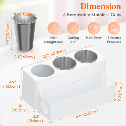 Lifewit Hair Tool Organizer Dryer Holder Countertop with 3 Cups, White