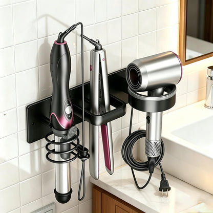 3-in-1 Aluminum Hair Dryer Holder, Matte Black Styling Tools Rack