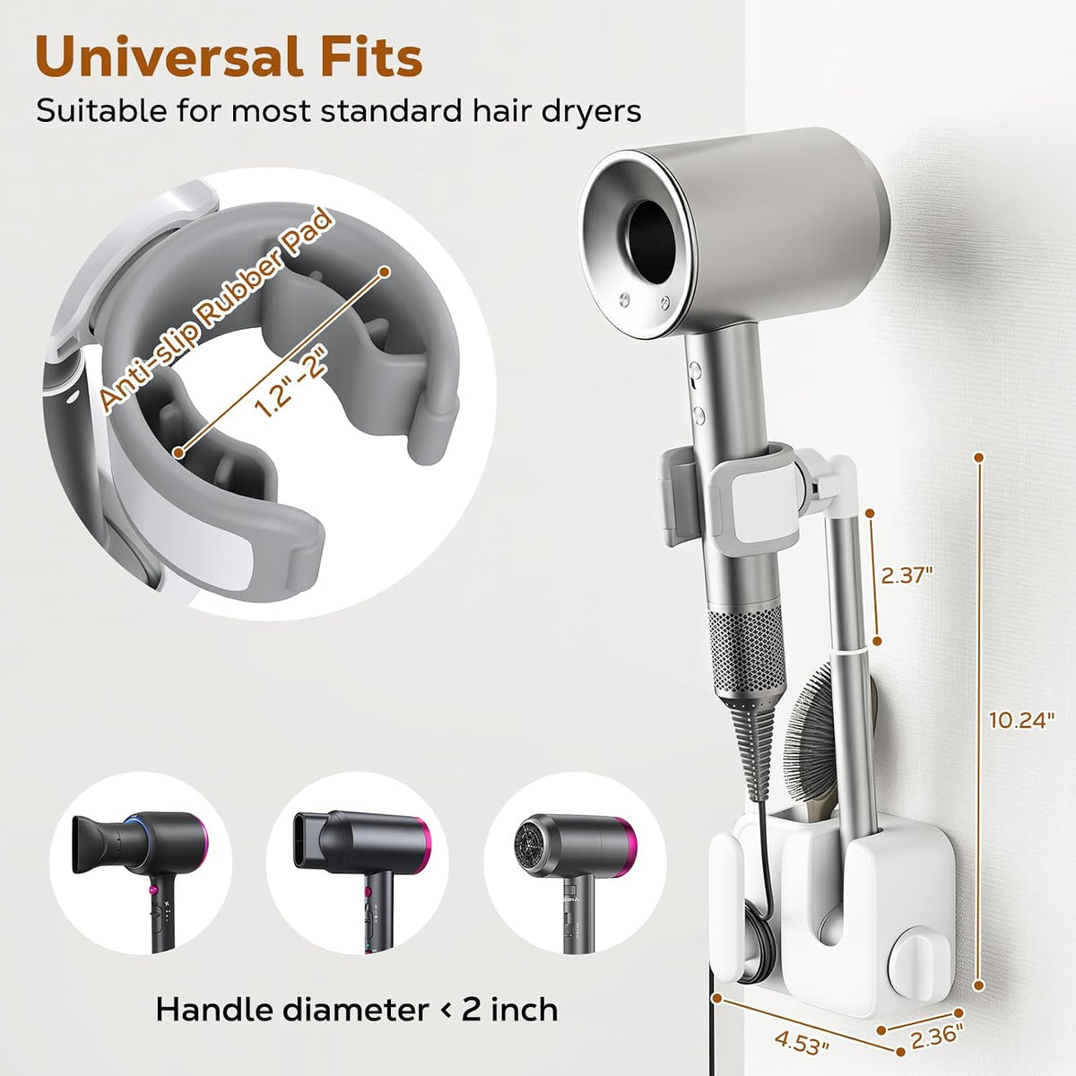 MoKo Hair Dryer Holder Wall Mounted, Hands Free Blow Dryer Holder
