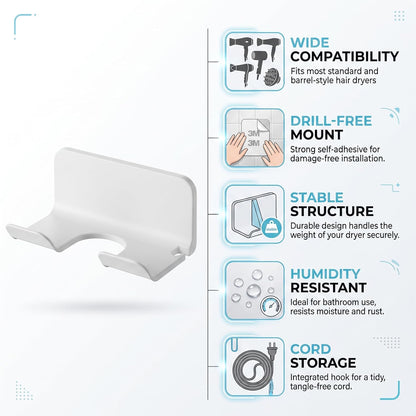 No Drill Hair Dryer Holder, Bathroom Wall Storage Bracket