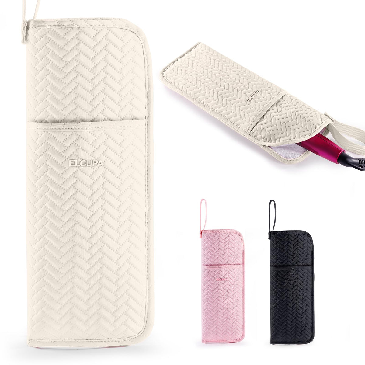 Heat Resistant Hair Tool Organizer Bag with Hanging Loop, Portable Travel Case for Flat Irons, Curling Irons, Hair Straighteners & Hot Styling Tools, 13.5" Heat-Proof Storage Cover with 2 Pockets