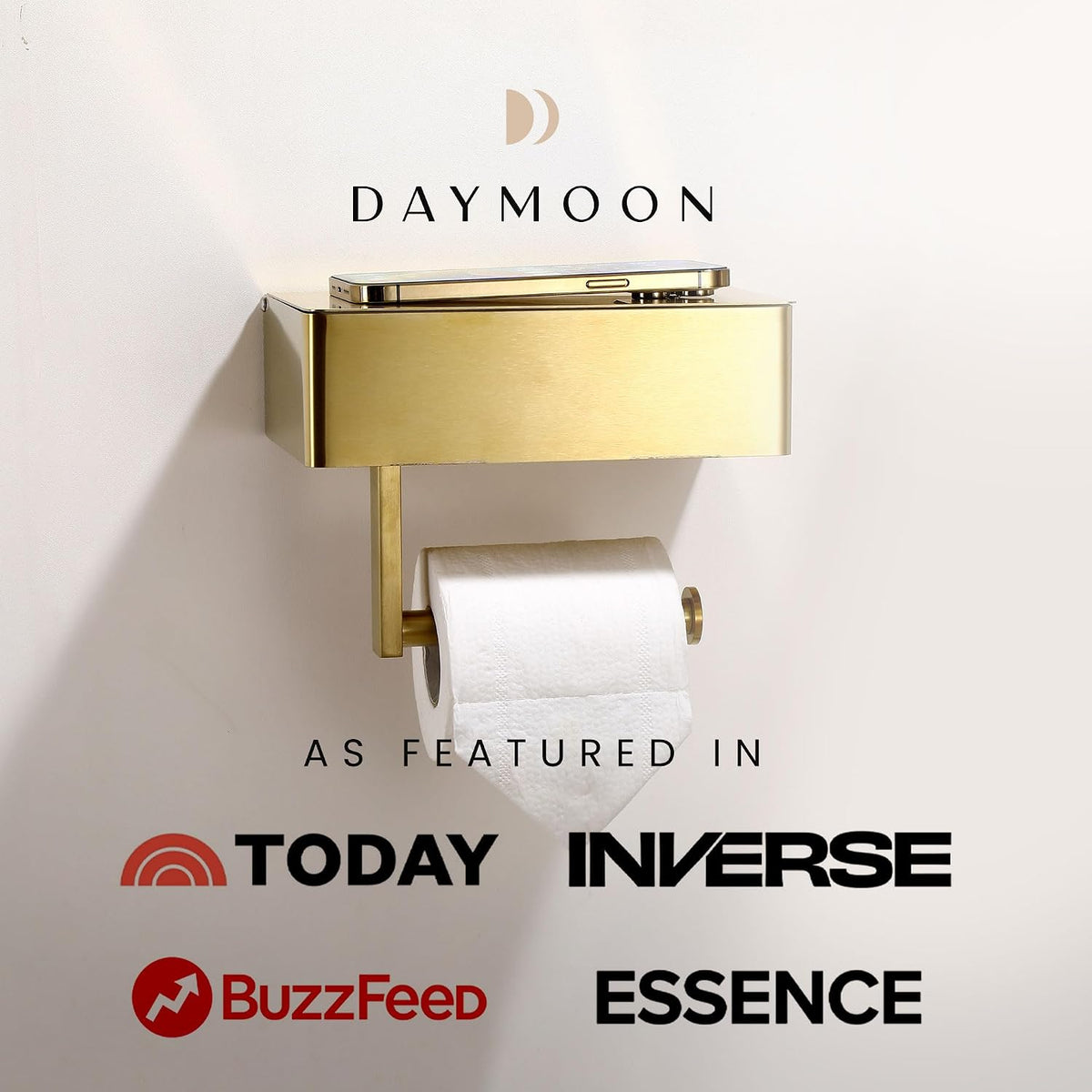 Day Moon™ - Toilet Paper Holder with Shelf & Storage - Wall Mount, Gold