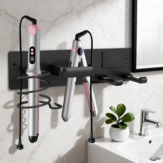 Hair Dryer Holder Hair Tool Organizer Metal Wall Mount(Matte Black)