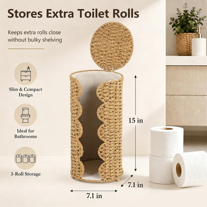 Coeusy Wicker Toilet Paper Holder Stand,Freestanding Bathroom Organizer