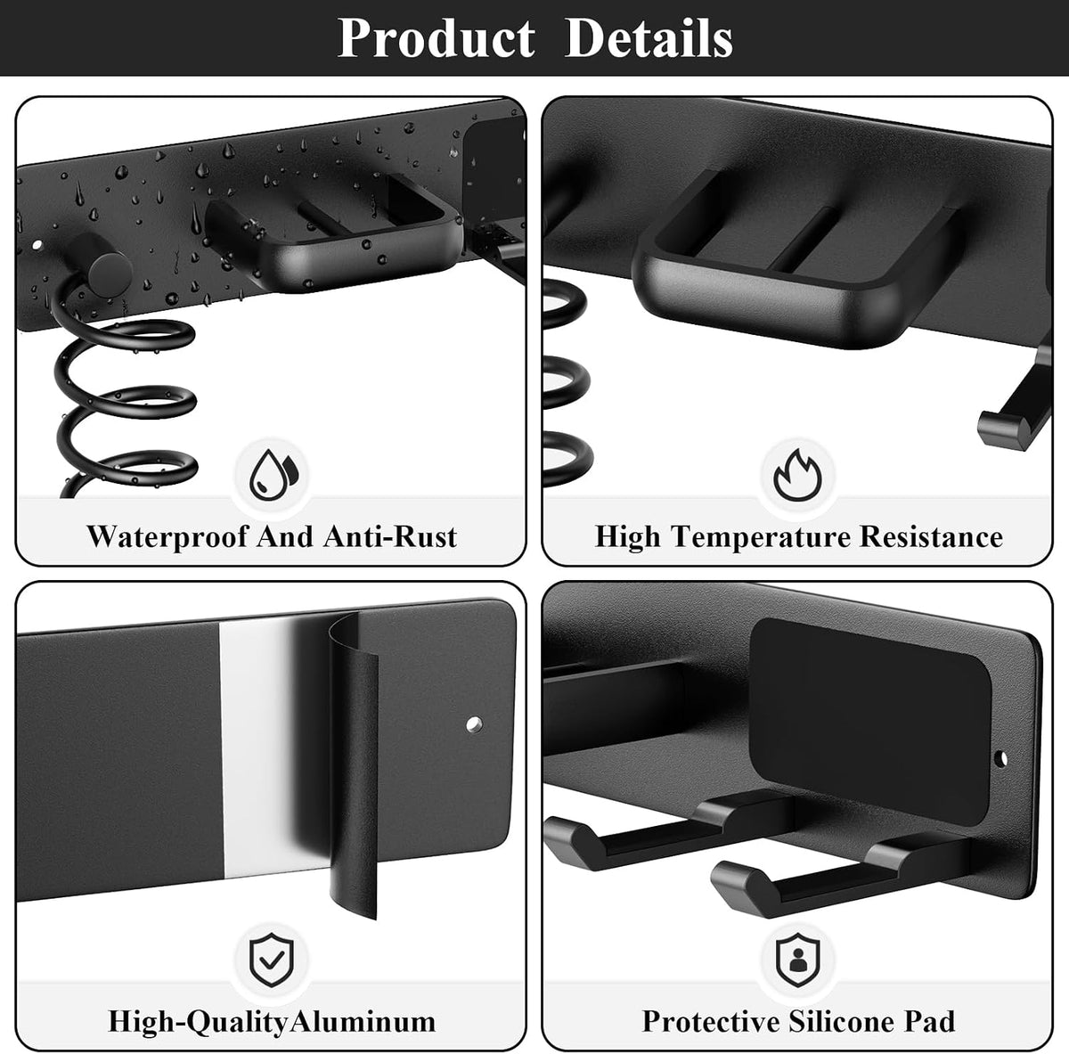 Tindbea Hair Dryer Holder Wall Mount Aluminum Alloy Hot Tools Organizer
