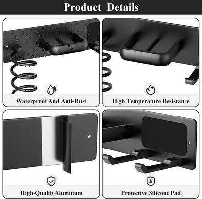 Tindbea Hair Dryer Holder Wall Mount Aluminum Alloy Hot Tools Organizer