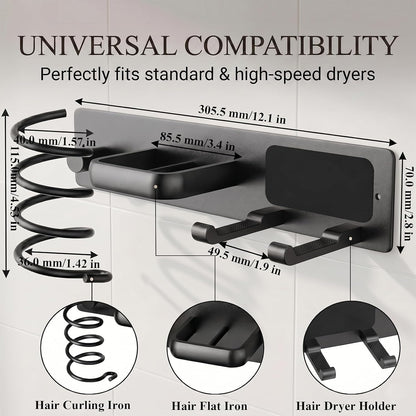 Hair Dryer Holder Wall Mounted, 3 in 1 Metal Hair Tool Organizer