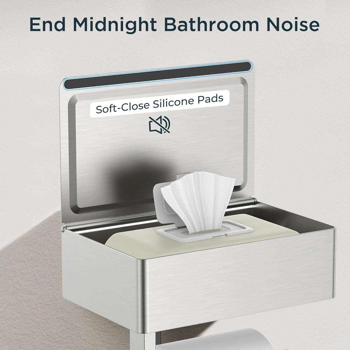 FORIOUS Toilet Paper Holder with Shelf, Wall-Mounted Modern Wipes Dispenser