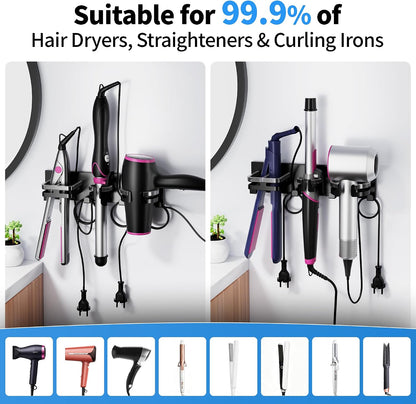Hot Hair Tool Organizer Wall Mount with Plug & Cord Storage, Black