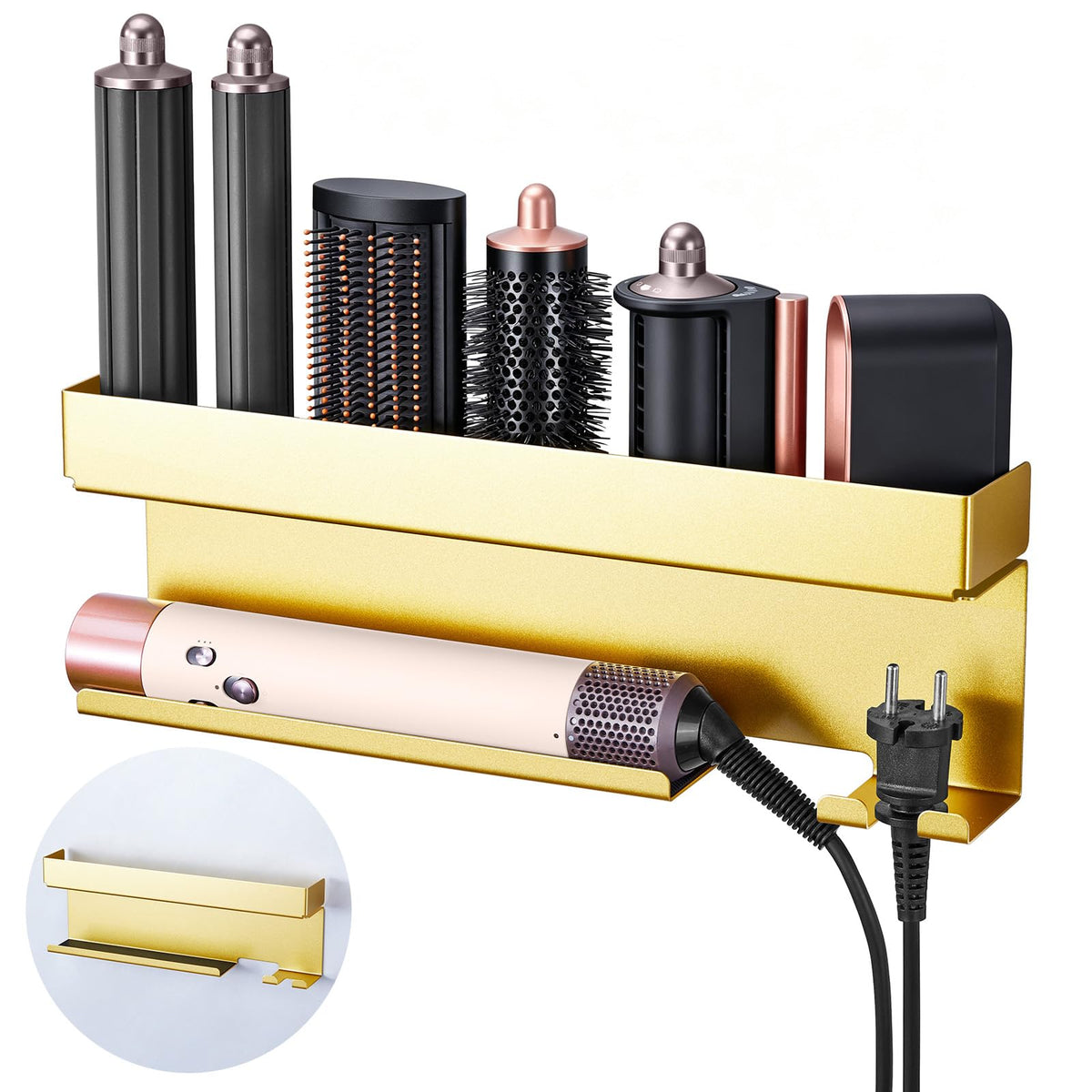 Storage Hair Dryer Holder for Curling Iron Accessories, Hair Tool Organizer Wall Mount, Curling Iron Holder Organizer, Bathroom Hair Straightener Holder Stand for Styler Attachments Organizer, Black