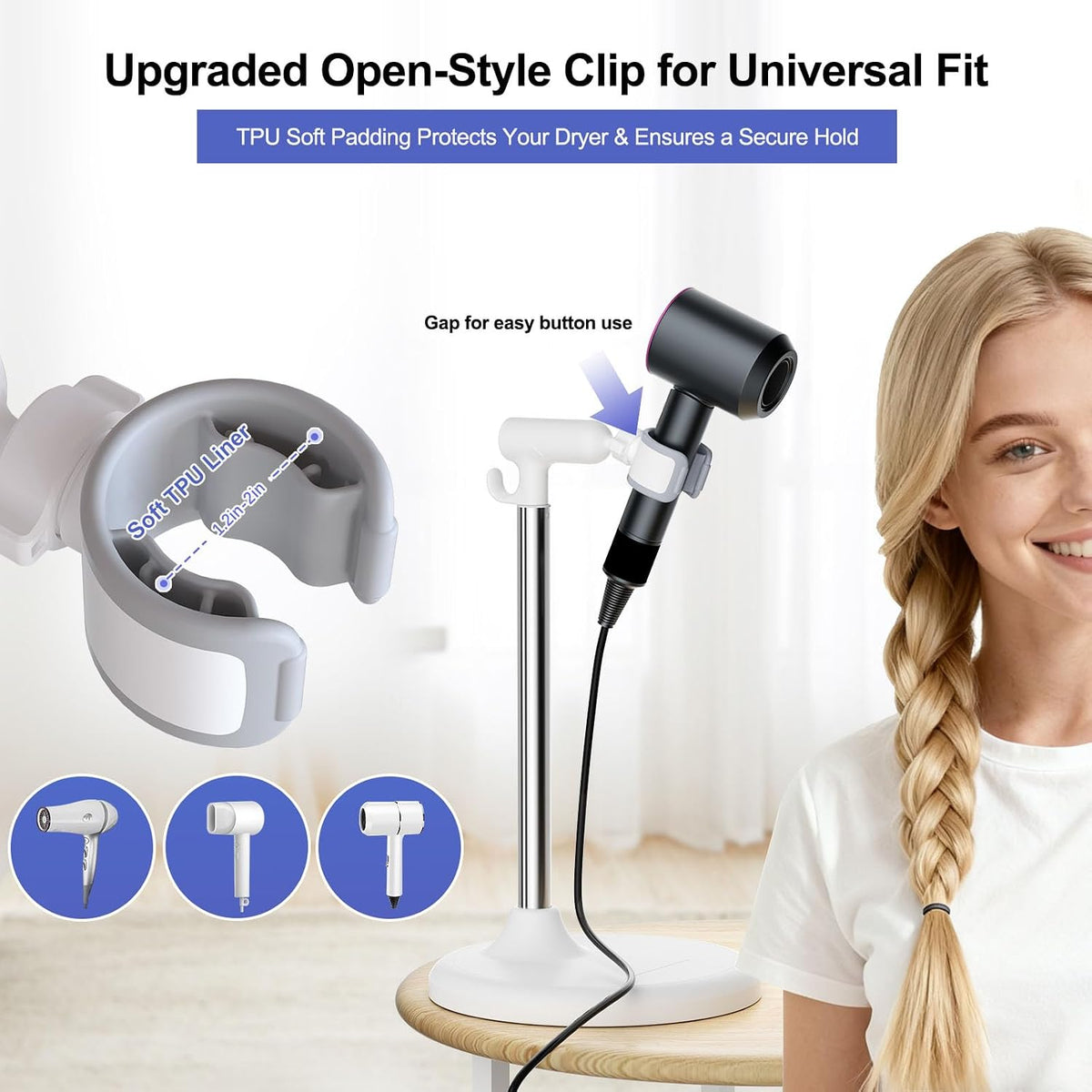 Heavy Duty Hair Dryer Stand, 360° Rotating, Adjustable Height