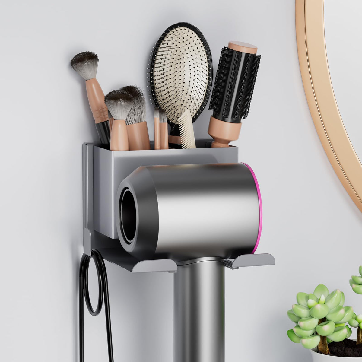 Hair Dryer Holder Wall Mounted, Hair Tools Organizer for Bathroom, Black