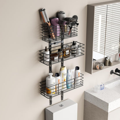 Yuyetuyo 5-Tier Over The Door Organizer Bathroom - Hair Dryer Holder - Hair Tool Organizer Adjustable Height, DIY Bathroom Storage Shelf Wall Mounted for Flat/Curling Irons, Straighteners, Skincare