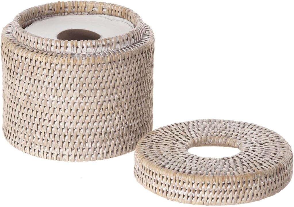 KOUBOO La Jolla Rattan Toilet Paper Holder with Lid, White Wash, Bathroom
