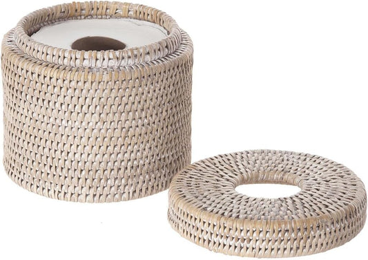 KOUBOO La Jolla Rattan Toilet Paper Holder with Lid, White Wash, Bathroom