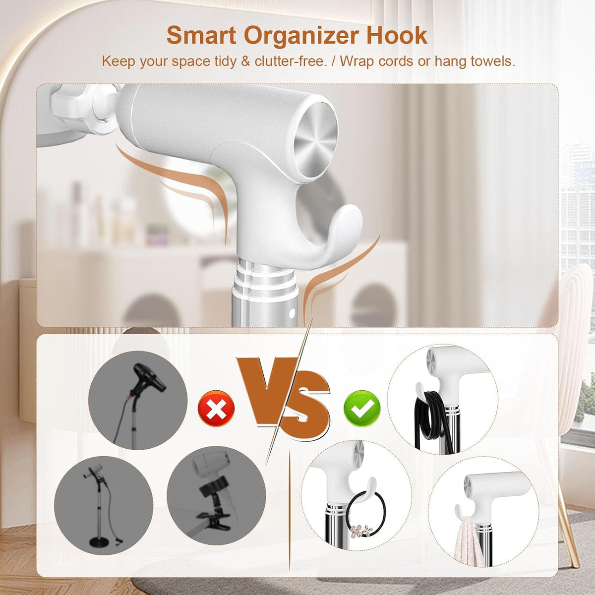 Mistriddle Hands Free Hair Dryer Holder Floor Stand, 17.2-51" Adjustable