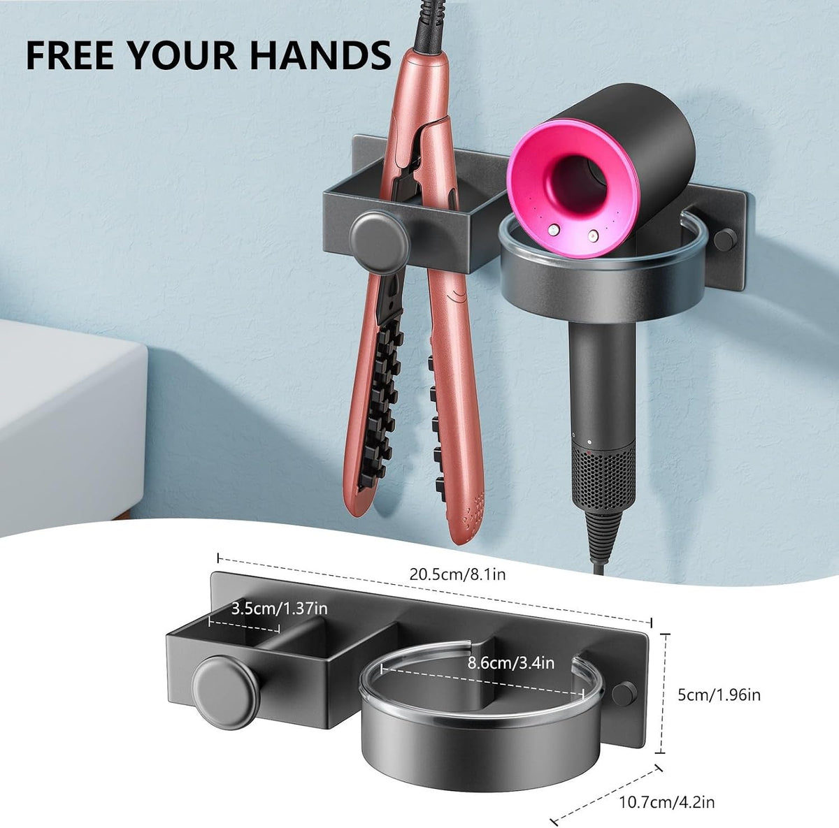 Wall Mounted Holder For Hair Dryer and Straightener
