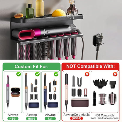 Airwrap Storage Holder Compatible with Dyson Airwrap Curling Iron Wall Mounted Storage Rack Holder for Home Organizer (with Comb) Black