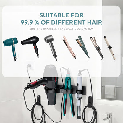 Hair Dryer Holder Wall Mounted, Blow Dryer Holder with Plug&Cord Organizer