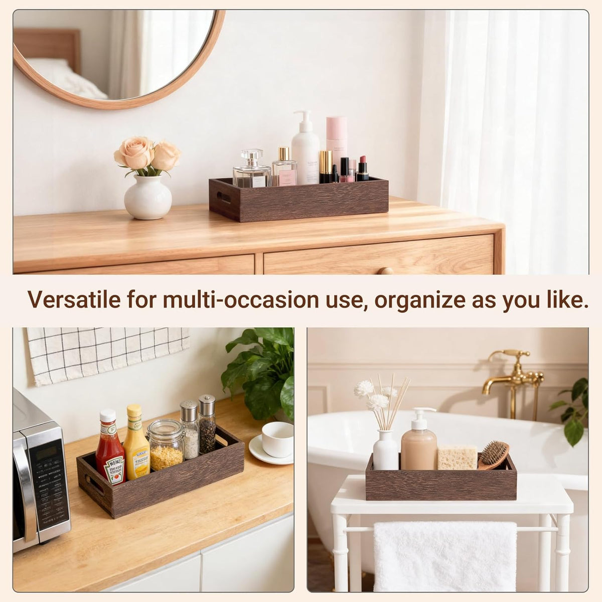 Mkono Bathroom Basket, Wood Toilet Paper Storage, Rustic Home Decor, Brown