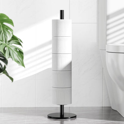 Freestanding Toilet Paper Holder with Shelf,5 Roll Storage,Matte Black