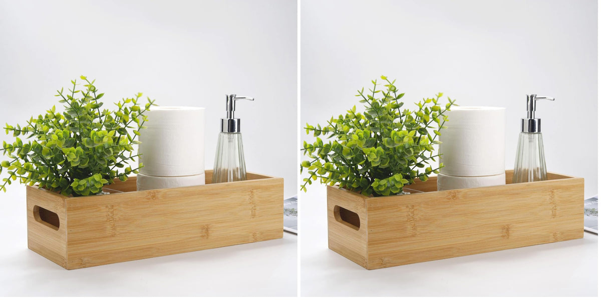 Toilet Tank Paper Basket for Back of Tank Top, Bamboo Bathroom Storage for Organizing (15 x 6 x 4 inch)