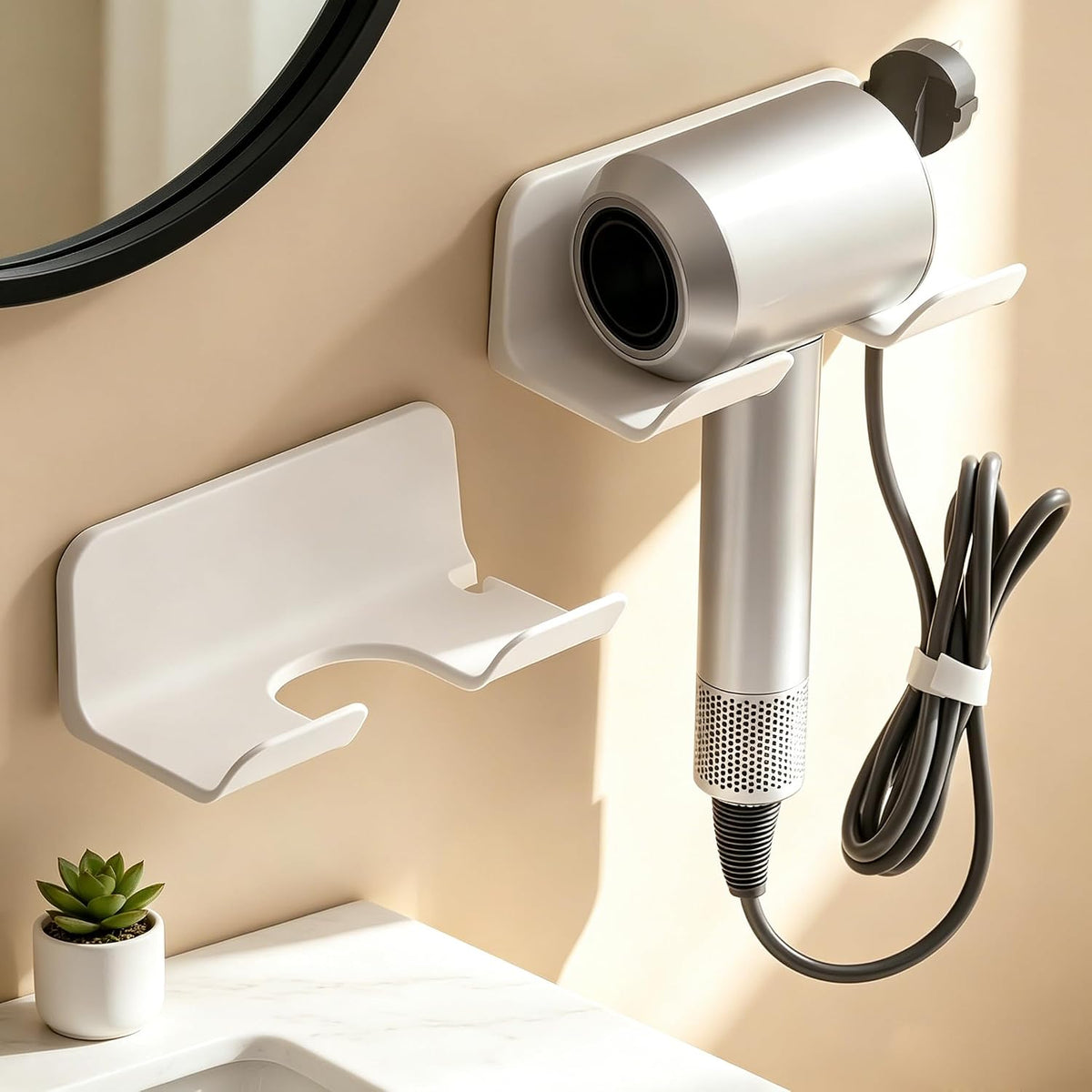 Universal Wall Mount Hair Dryer Holder, No Drill Self Adhesive Rack