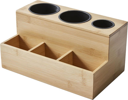 [Brand] Hair Styling Tool Organizer, Bamboo Storage Rack, Can Hold Hair Dryer, Straightener, Curling Iron, and Combs, Suitable for Countertop and Under Sink