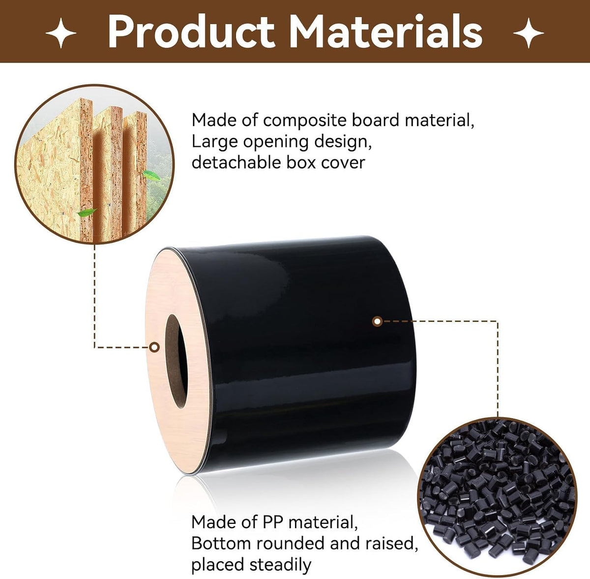 2PCS Tissue Box Cover, Toilet Paper Storage with Lid Round Toilet Paper Roll Cover Wooden Dispenser for Bathroom Kitchen (Black)
