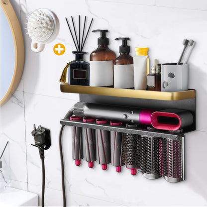 Airwrap Storage Holder Compatible with Dyson Airwrap Curling Iron Wall Mounted Storage Rack Holder for Home Organizer (with Comb) Black