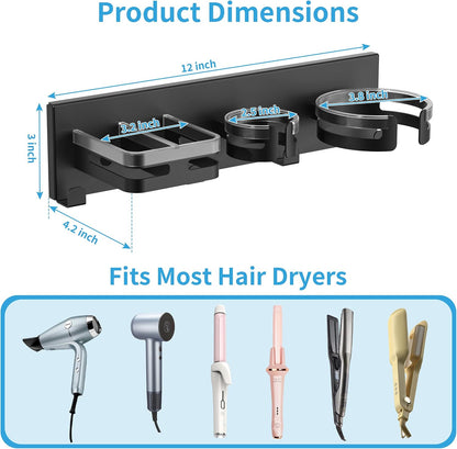 BOIVSHI Hair Dryer Holder Wall Mounted, Self-Adhesive or Drill Mount